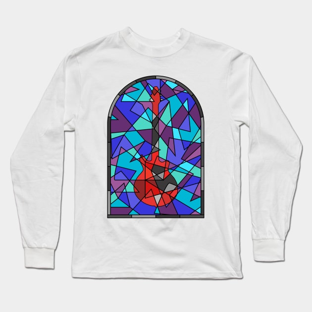 Church of Rock Stained Glass Red Special Guitar Long Sleeve T-Shirt by gkillerb